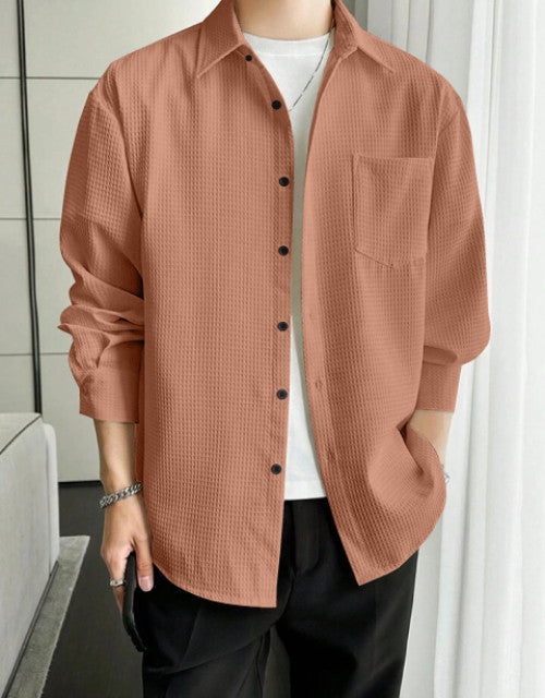 Men Regular Fit Shirt with Spread Collar